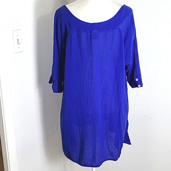 Sea Breeze Royal Blue Tunic Top, High-Low, Crinkled Fabric, Size XXXL - Picture 6 of 9